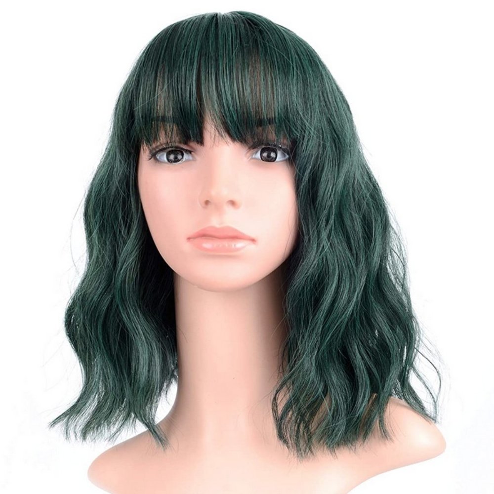 VCKOVCKO - Mixed Green Wavy Wig With Air Bangs Shoulder Length